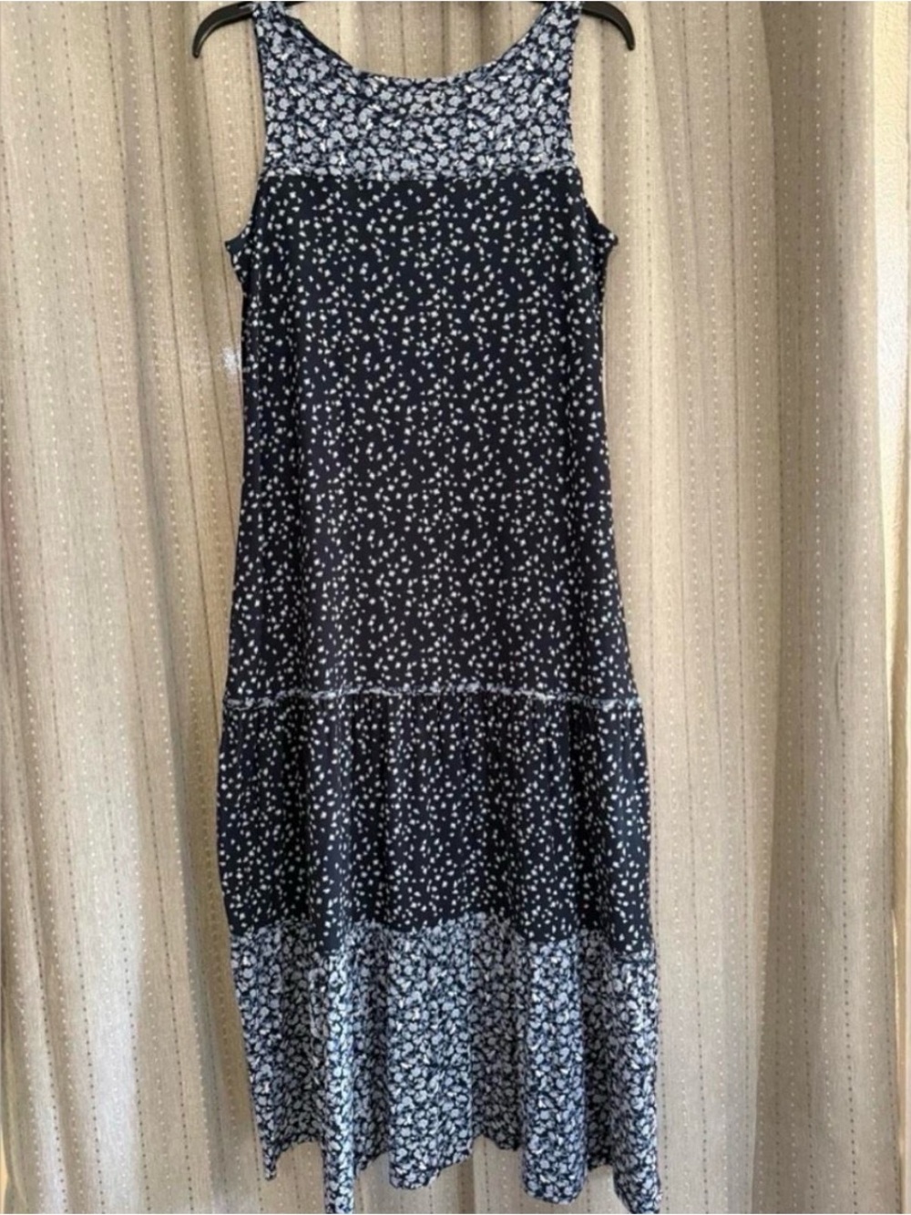 NWT J.Jill Petite Floral Tiered Maxi Dress Navy Blue XSP